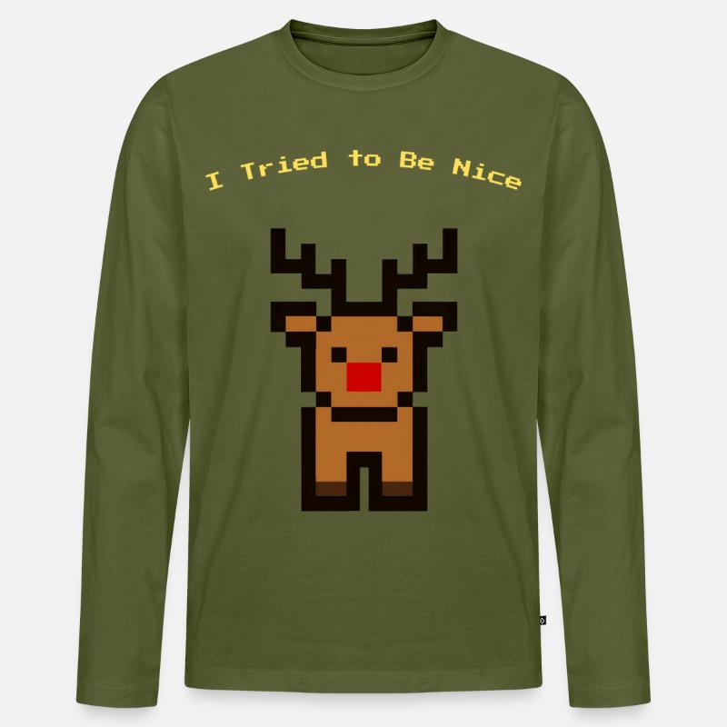 Pixel Rudolph - Männer Premium Bio Langarmshirt - Khaki