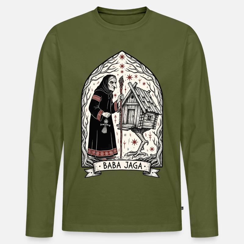 Baba Yaga Dunkle Slawische Hexenkunst - Männer Premium Bio Langarmshirt - Khaki