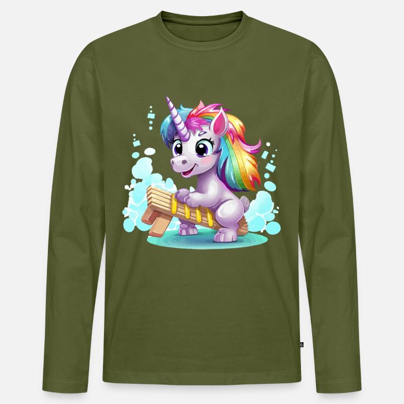 Regenbogen Einhorn Schlitten - Männer Premium Bio Langarmshirt - Khaki