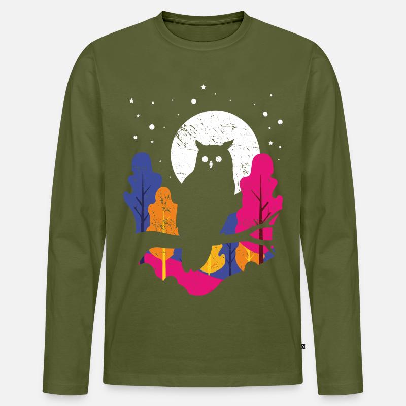 Nachteule im Regenbogenwald - Männer Premium Bio Langarmshirt - Khaki