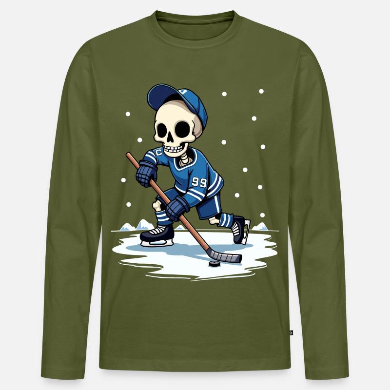 Skelett Eishockeyspieler Nummer 99 Wintersport - Männer Premium Bio Langarmshirt - Khaki