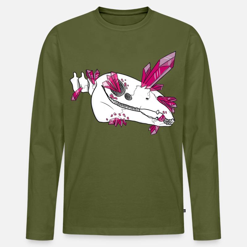 Kristallschädel - Pferd (von Leni Riosa) - Männer Premium Bio Langarmshirt - Khaki