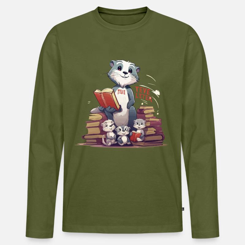 Lernbiber mit Büchern - Männer Premium Bio Langarmshirt - Khaki
