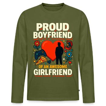 proud boyfriend girlfriend, valentinstag geschenk - Männer Premium Bio Langarmshirt - Khaki - Vorne - Nico (187cm)