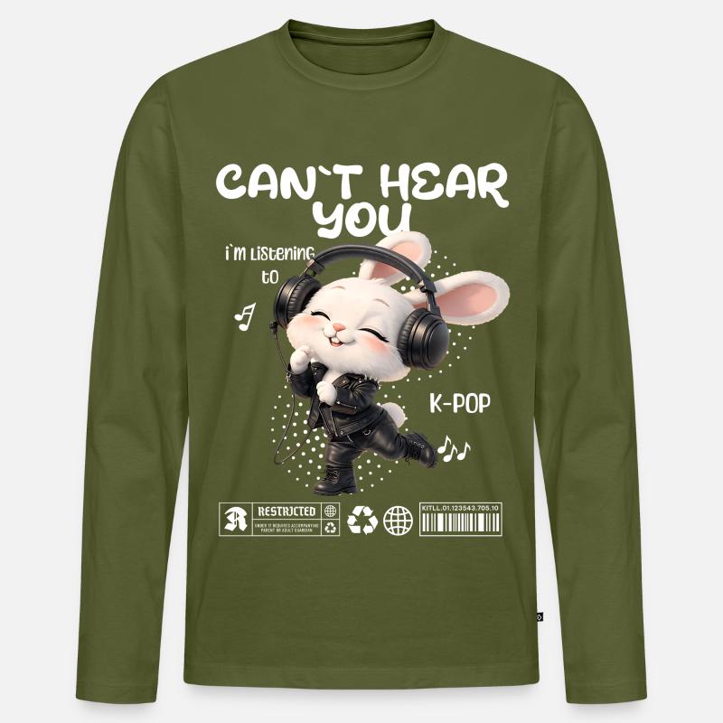 K-Pop Häschen mit Kopfhörern - Männer Premium Bio Langarmshirt - Khaki