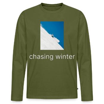 À la poursuite de l’hiver - T-shirt manches longues Premium bio Homme - kaki - Devant - Nico (187cm)