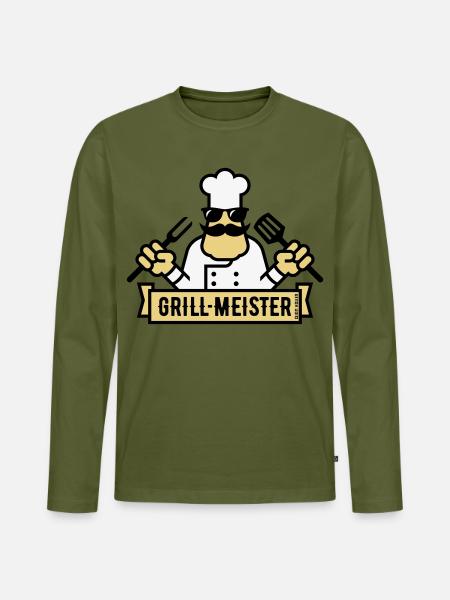 Grillmeister (Grilling / Barbecue / BBQ / 3C) - Men's Premium Organic Long Sleeve Shirt - khaki