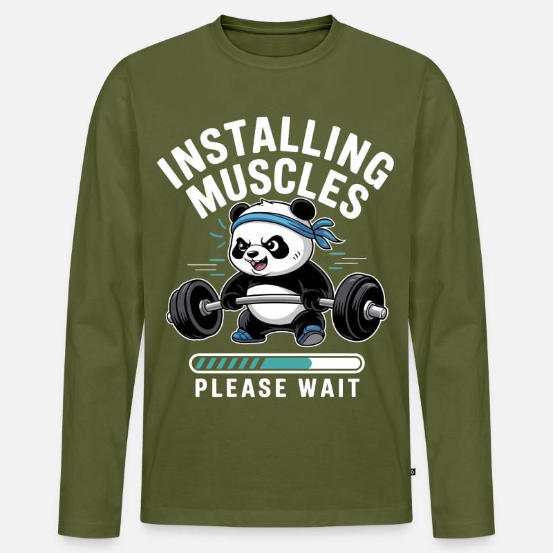 Panda Kraftaufbau – Bitte warten - Männer Premium Bio Langarmshirt - Khaki