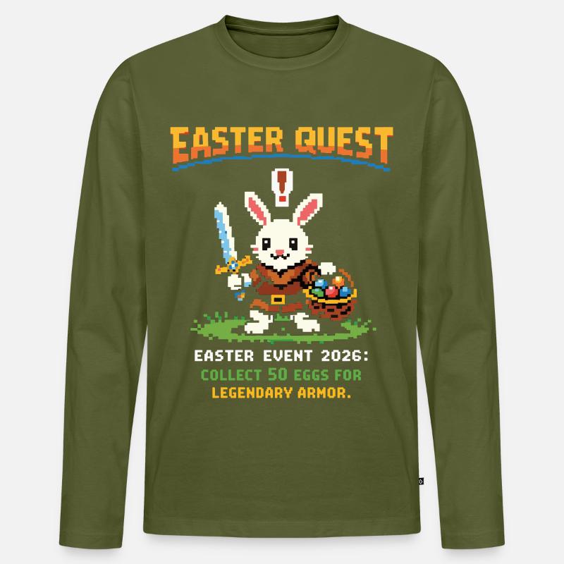 Easter Quest Pixel Bunny - Männer Premium Bio Langarmshirt - Khaki