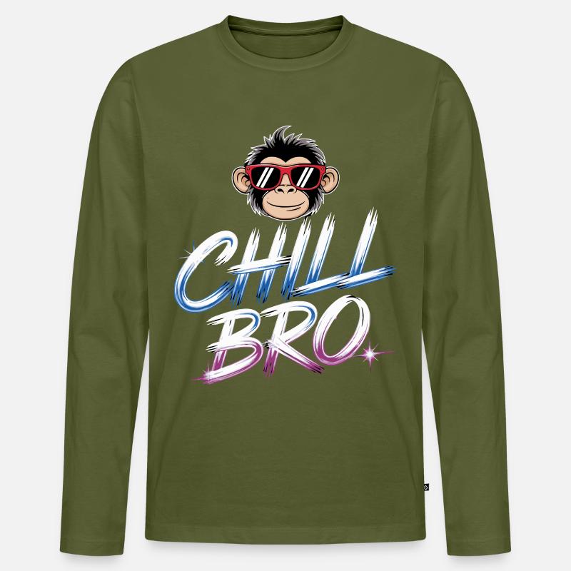 Chill Bro Monkey - Männer Premium Bio Langarmshirt - Khaki