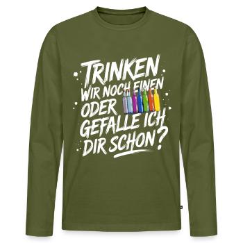Trinken wir noch einen oder Gefalle ich dir schon - Männer Premium Bio Langarmshirt - Khaki - Vorne - Nico (187cm)