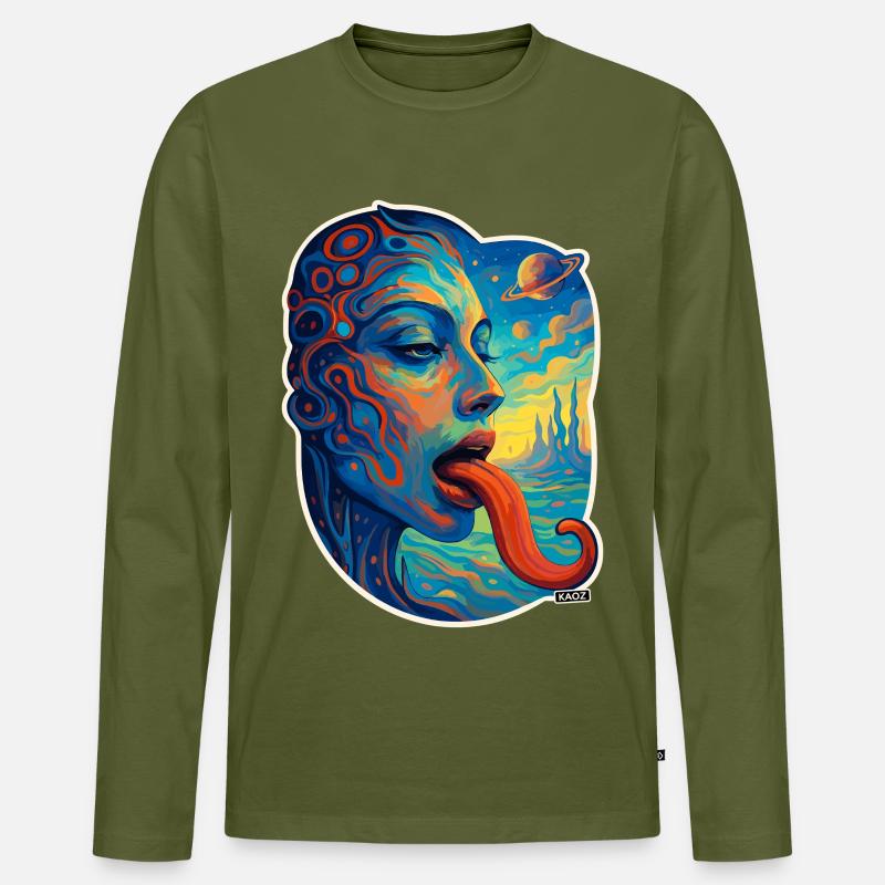 Kosmische Kunst mit Zunge - Männer Premium Bio Langarmshirt - Khaki