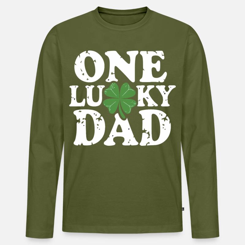 One Lucky Dad Kleeblatt - Männer Premium Bio Langarmshirt - Khaki