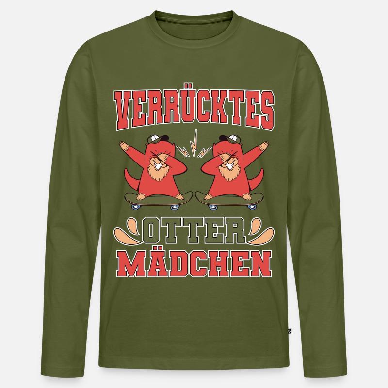 Verrücktes Otter Mädchen - Männer Premium Bio Langarmshirt - Khaki