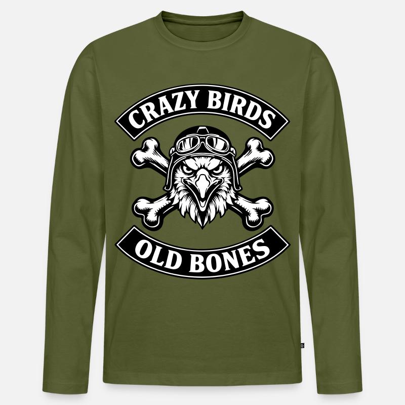 Crazy Birds - Old Bones - Männer Premium Bio Langarmshirt - Khaki