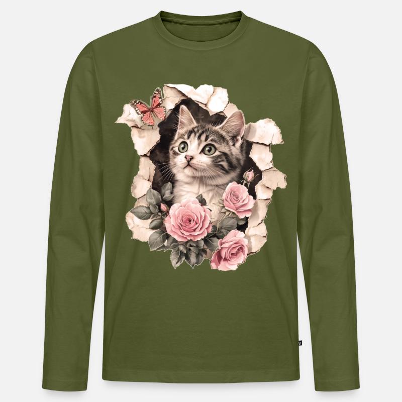 Gatto e farfalla - Maglia a manica lunga ecologica premium da uomo - kaki