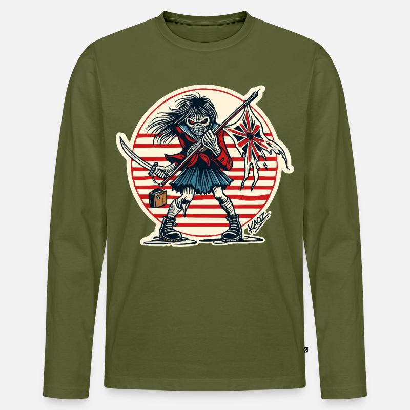 Abtrünnige Samurai-Jungfrau mit zerfetzter Flagge - Männer Premium Bio Langarmshirt - Khaki