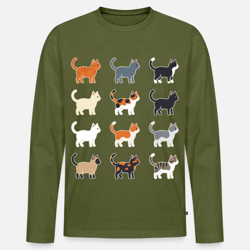 Katzen Illustration Raster - Männer Premium Bio Langarmshirt - Khaki