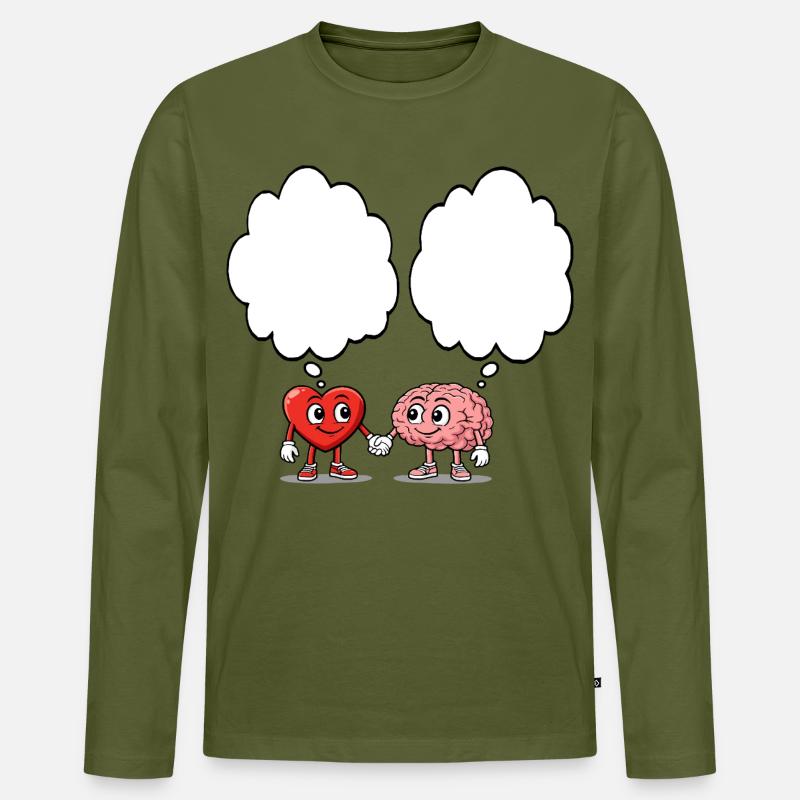 Cuore e cervello che si tengono per mano - Maglia a manica lunga ecologica premium da uomo - kaki
