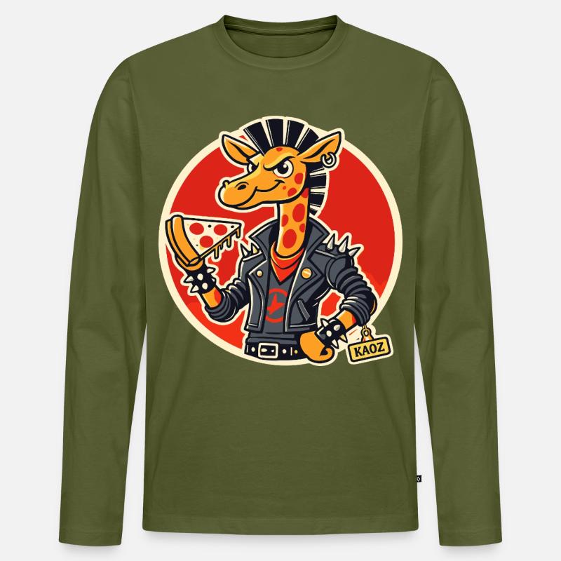 Giraffe-Punk-Pizzareiter - Männer Premium Bio Langarmshirt - Khaki