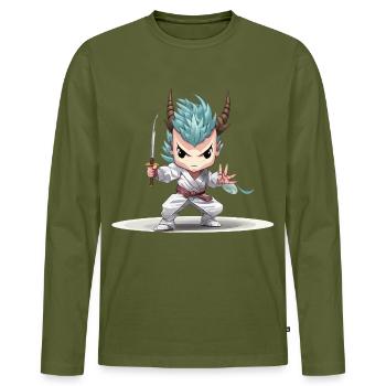 Chibi Krieger mit Katana - Männer Premium Bio Langarmshirt - Khaki - Vorne - Nico (187cm)