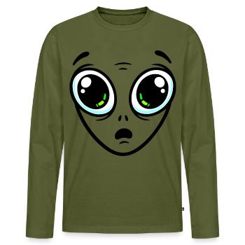 Extraterrestre aux grands yeux - T-shirt manches longues Premium bio Homme - kaki - Devant - Nico (187cm)