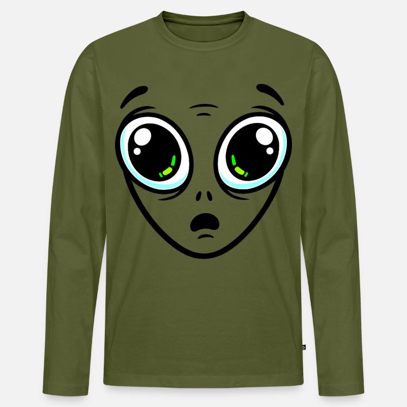 Großäugiger Außerirdischer - Männer Premium Bio Langarmshirt - Khaki