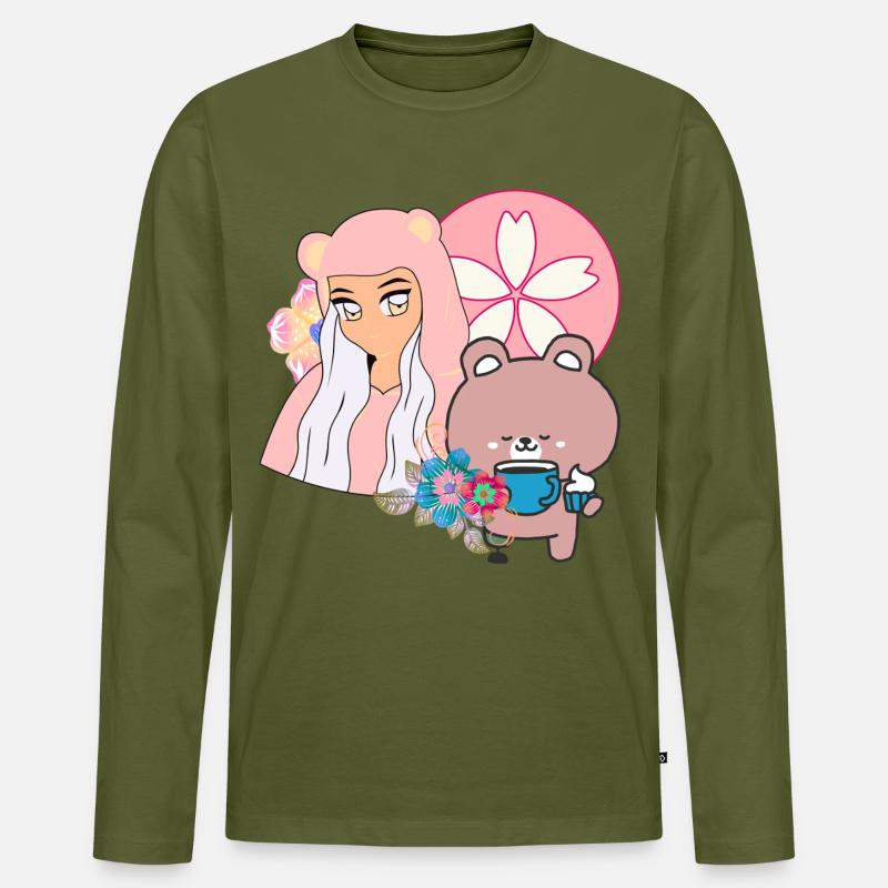 Kawaii Bär & Inklusive Teezeit - Männer Premium Bio Langarmshirt - Khaki