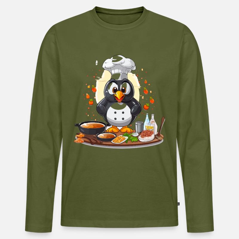 Küchenpinguin Chef Design - Männer Premium Bio Langarmshirt - Khaki