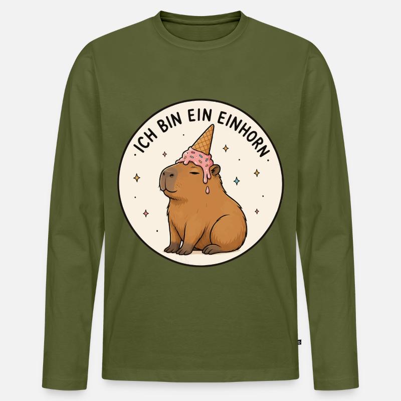 Capybara Einhorn - Männer Premium Bio Langarmshirt - Khaki