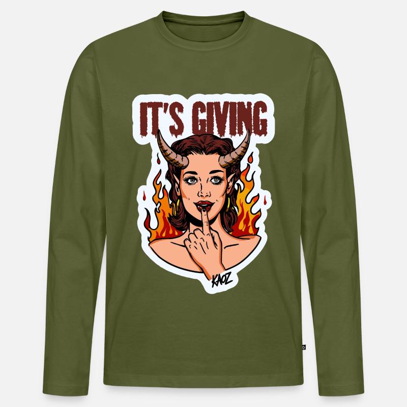 Devilish Diva Flame - Men's Premium Organic Long Sleeve Shirt - khaki