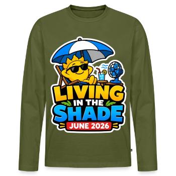 Heatwave 2026 | Living in the Shade - Men's Premium Organic Long Sleeve Shirt - khaki - Front - Nico (187cm)