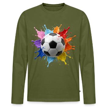 Colourful Football Ball with watercolour splash - Men's Premium Organic Long Sleeve Shirt - khaki - Front - Nico (187cm)