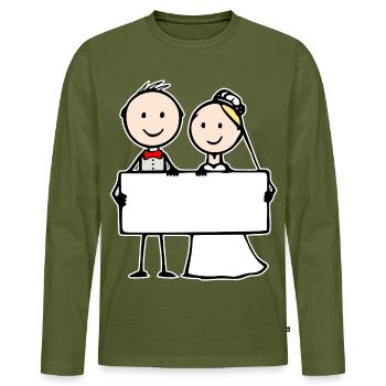 Dessin animé du couple de mariage - T-shirt manches longues Premium bio Homme - kaki - Devant - Nico (187cm)