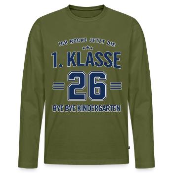 Ich rocke 1. Klasse 2026 – Abschied Kindergarten - Männer Premium Bio Langarmshirt - Khaki - Vorne - Nico (187cm)