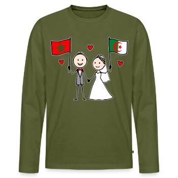 Hochzeitspaar Marokko Algerien Flagge - Männer Premium Bio Langarmshirt - Khaki - Vorne - Nico (187cm)