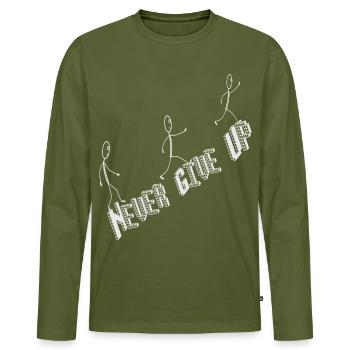 Never give up, Spruch Lauf weiter Strichmännchen  - Männer Premium Bio Langarmshirt - Khaki - Vorne - Nico (187cm)