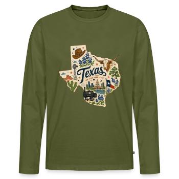 Texas Lone Star State Vintage-Reiseaufkleber - Männer Premium Bio Langarmshirt - Khaki - Vorne - Nico (187cm)
