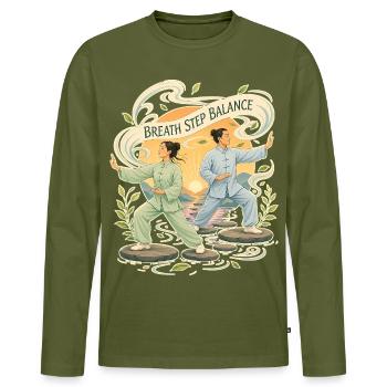 BREATH STEP BALANCE - Männer Premium Bio Langarmshirt - Khaki - Vorne - Nico (187cm)