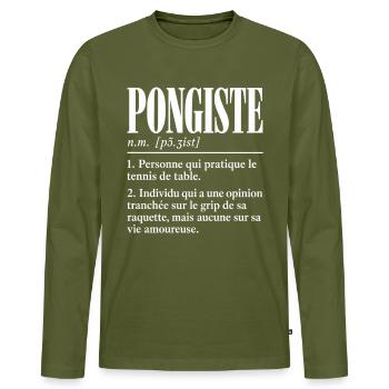 Pongiste – Définition humoristique - T-shirt manches longues Premium bio Homme - kaki - Devant - Nico (187cm)