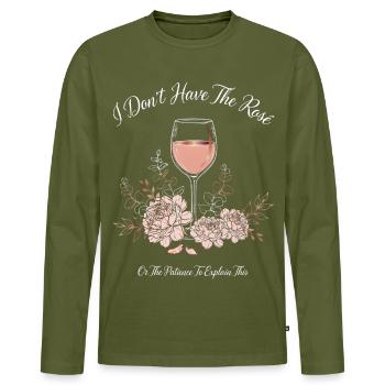Je n’ai pas la rose - Vin et pivoines - T-shirt manches longues Premium bio Homme - kaki - Devant - Nico (187cm)