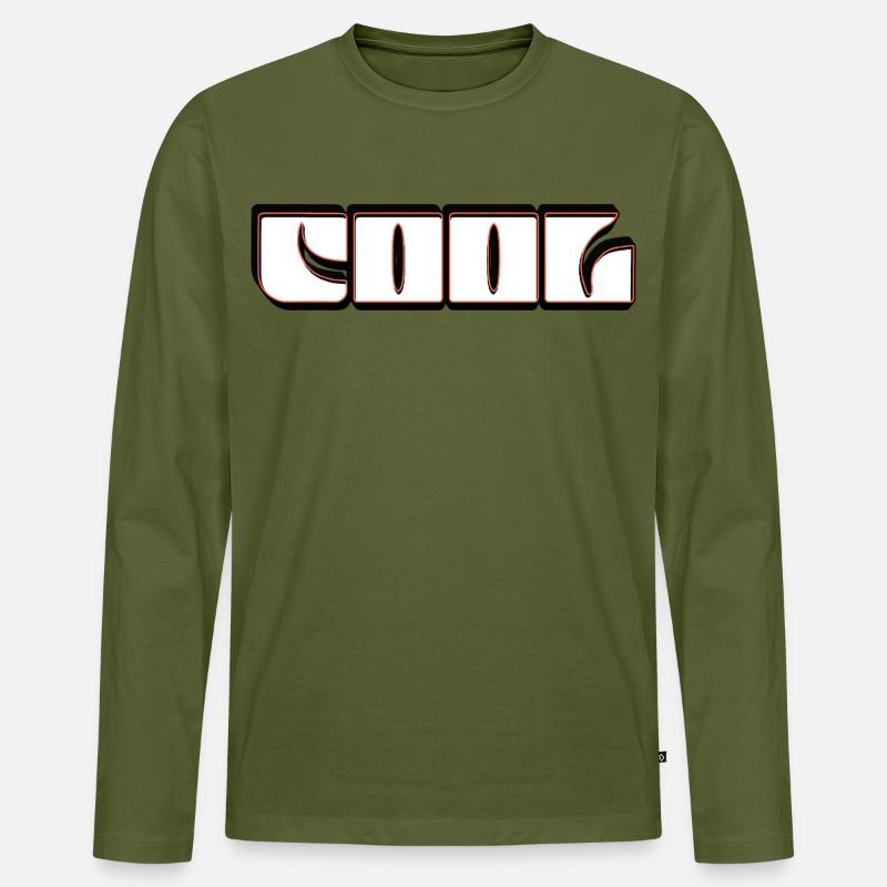 Retro Neon Outline COOL - Männer Premium Bio Langarmshirt - Khaki