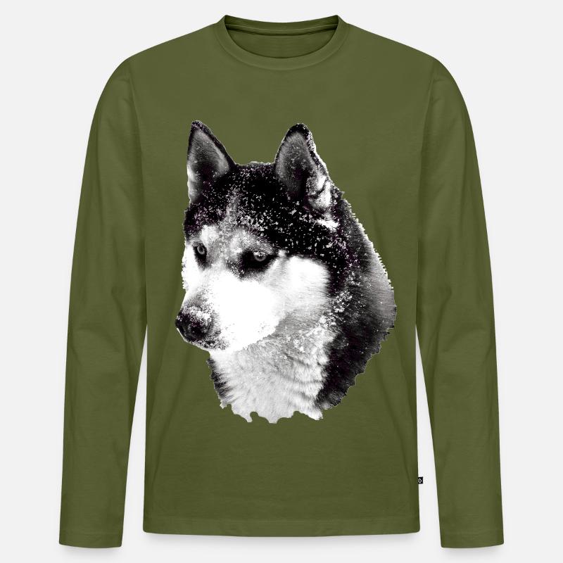 Husky Kopf groß - Männer Premium Bio Langarmshirt - Khaki
