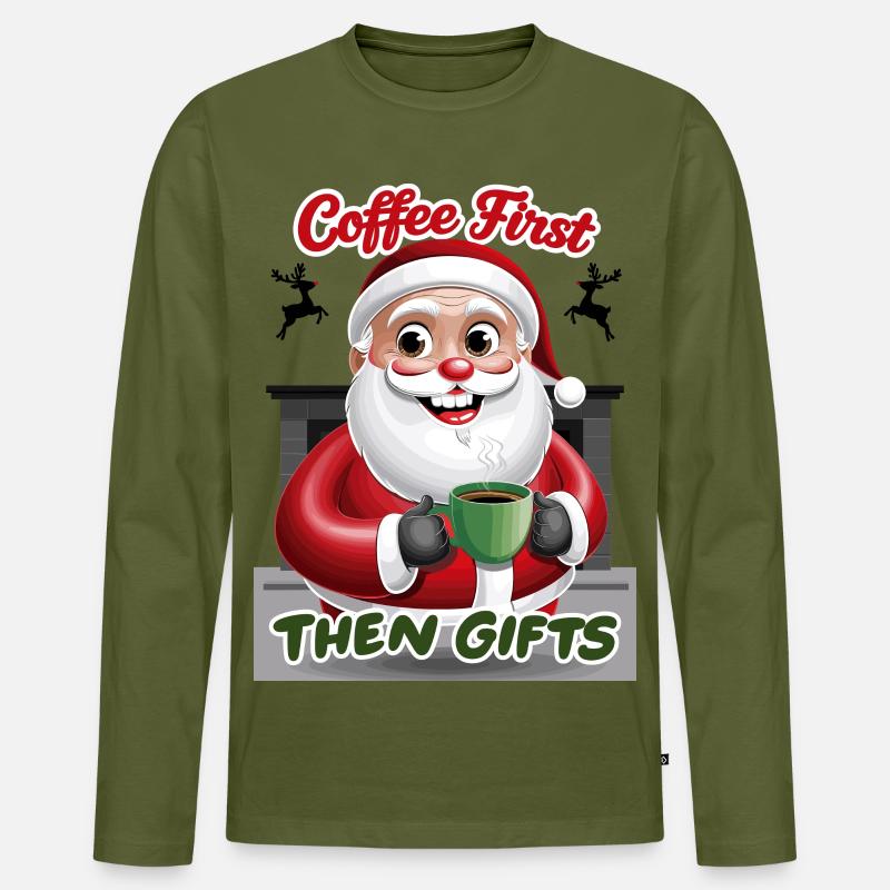 Weihnachtsmann mit Kaffee - Männer Premium Bio Langarmshirt - Khaki