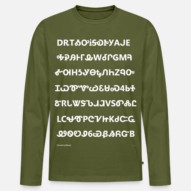 Cherokee-Silbenschrift (weiß) - Männer Premium Bio Langarmshirt - Khaki