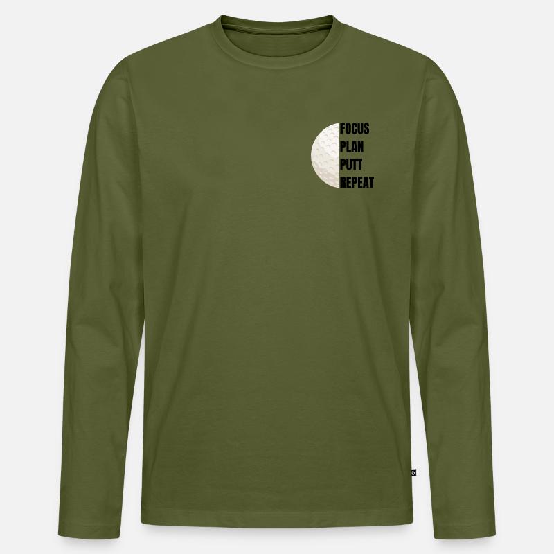 Focus Plan Putt Repeat – Golfslogan - Männer Premium Bio Langarmshirt - Khaki