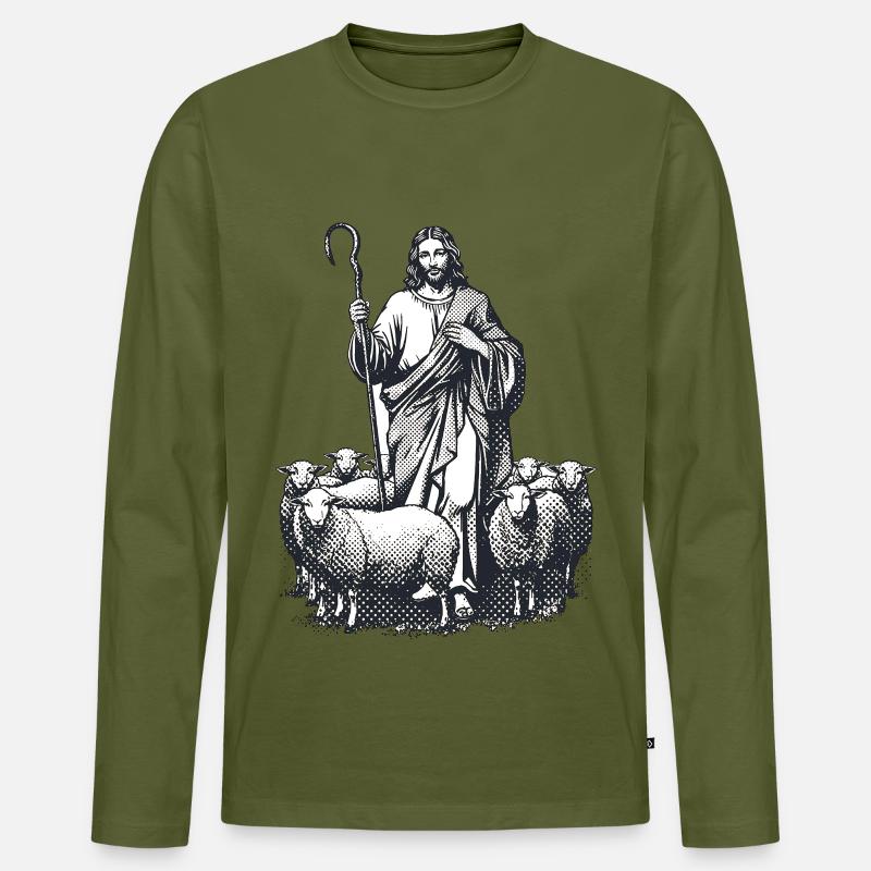 Hirte Jesus mit der Herde - Männer Premium Bio Langarmshirt - Khaki