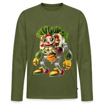 Mignonne pipe de smoking robot végétarien - T-shirt manches longues Premium bio Homme - kaki - Devant - Nico (187cm)