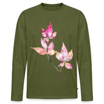 Herbstblätter - Männer Premium Bio Langarmshirt - Khaki - Vorne - Nico (187cm)