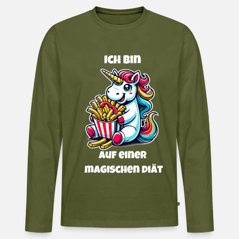 Einhorn Pommes Spaß - Männer Premium Bio Langarmshirt - Khaki